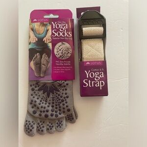 Lotus Gray Yoga Toe Socks & 6ft. Cotton Yoga Strap   Shoe Size 5-10